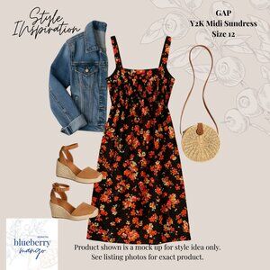 Vintage GAP Y2K Floral Sundress | Smocked Bodice Lined Midi | Size 12